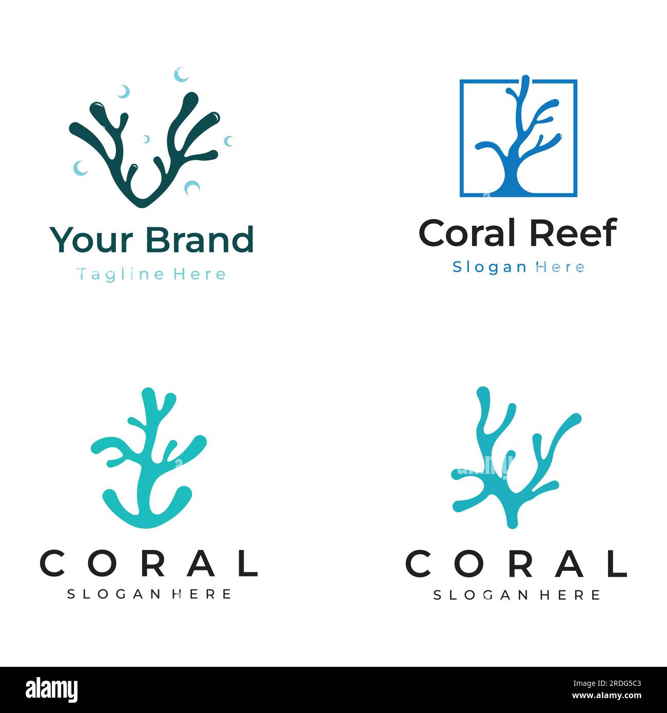 Beautiful colorful underwater natural coral reef logo design. Coral reef for fish habitat. Stock Vector