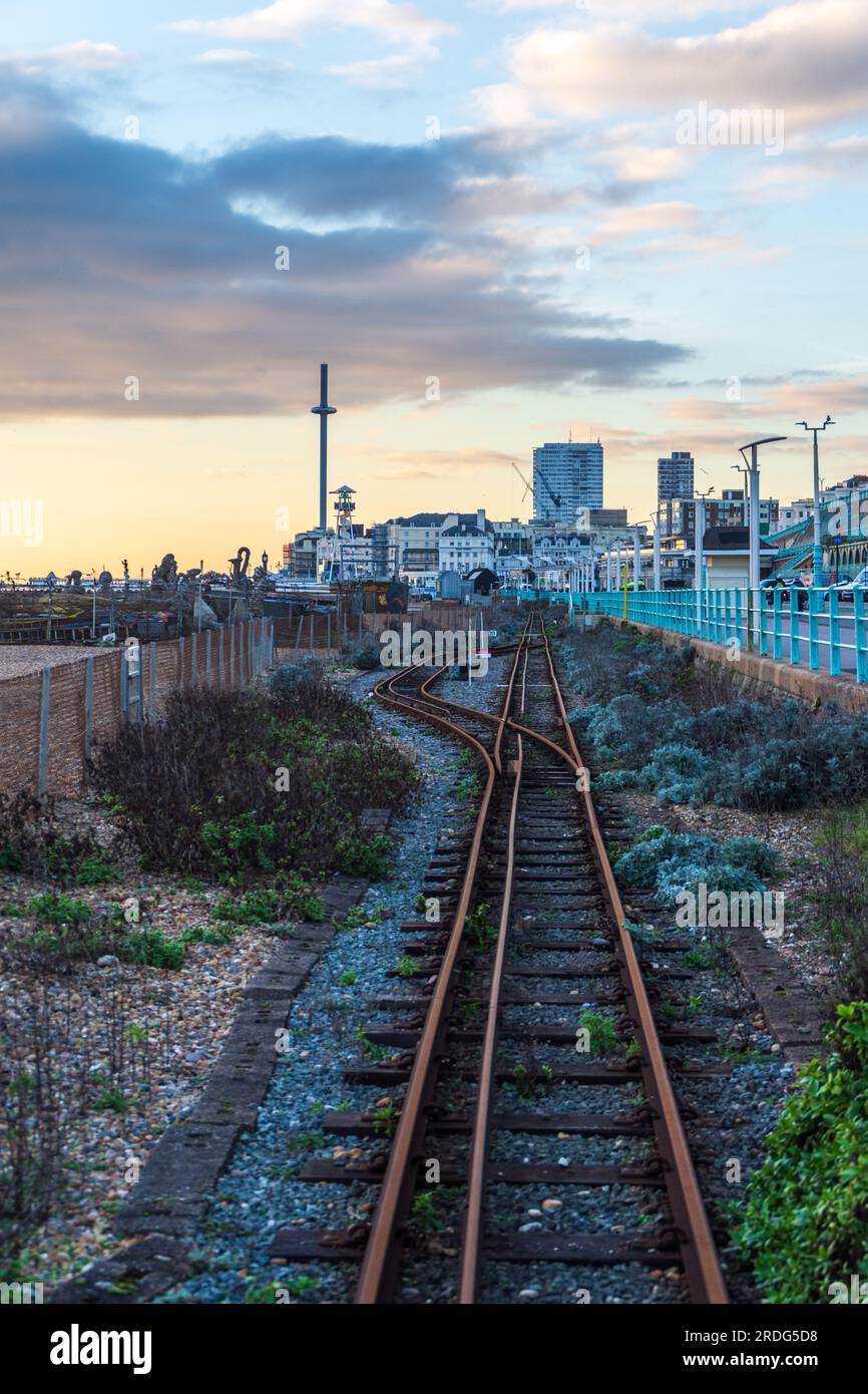 Brighton, UK December 1st 2022 The track for the historic Volk's Electric Railway that runs