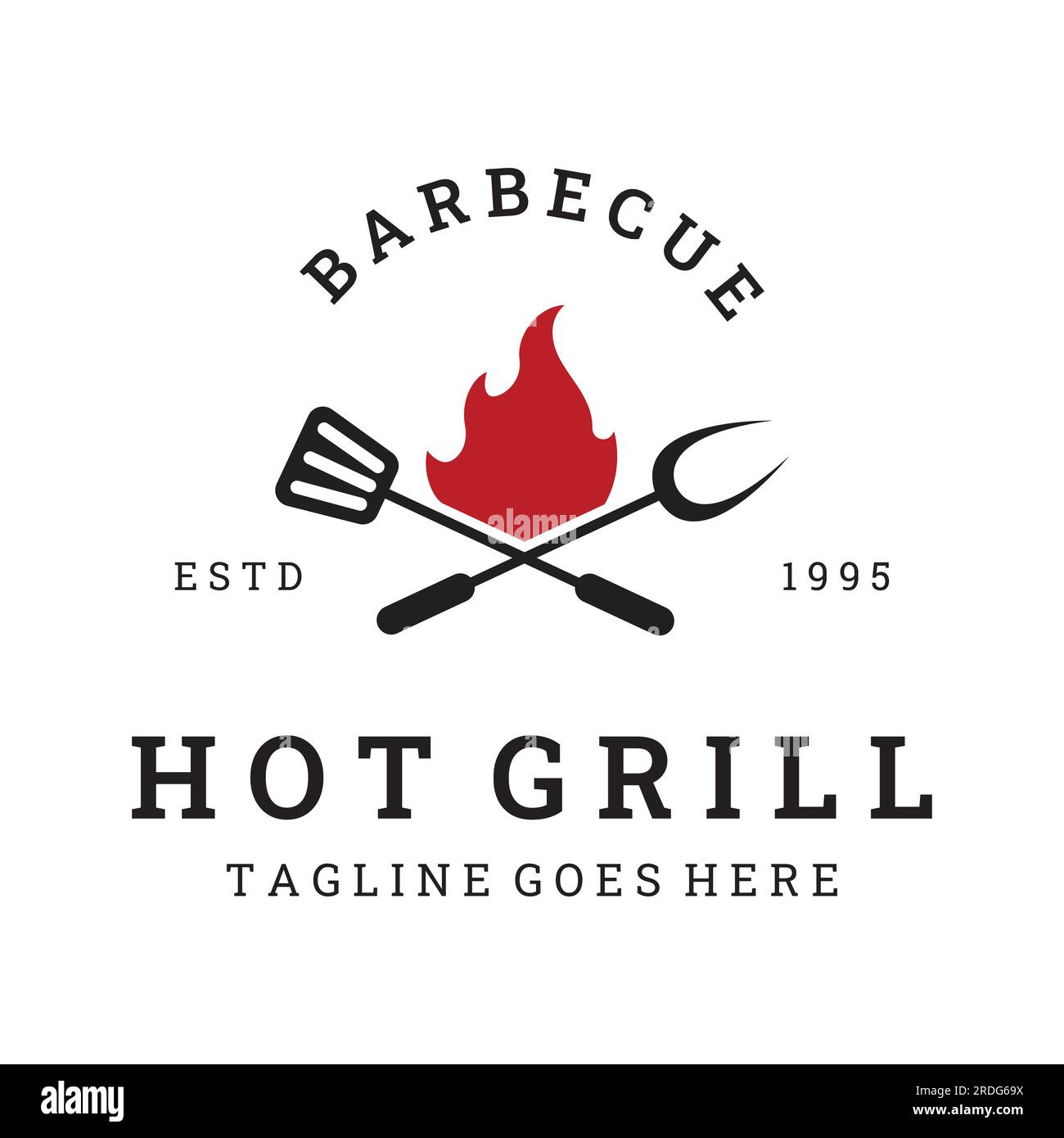 Grilled barbecue typography logo with crossed fire and spatula. Logo ...