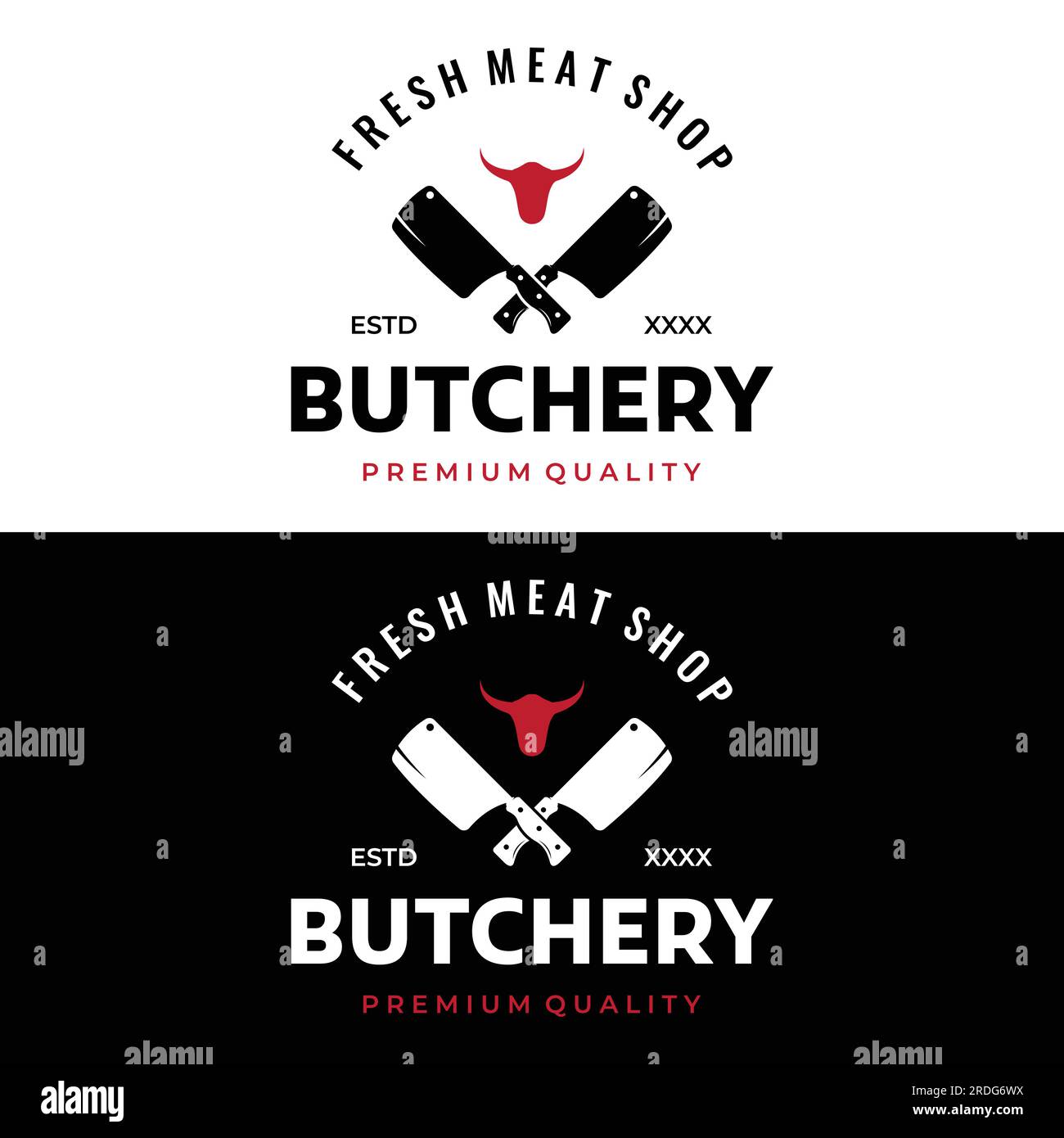 Fresh butcher shop logo with knife and vintage farm animal markings ...