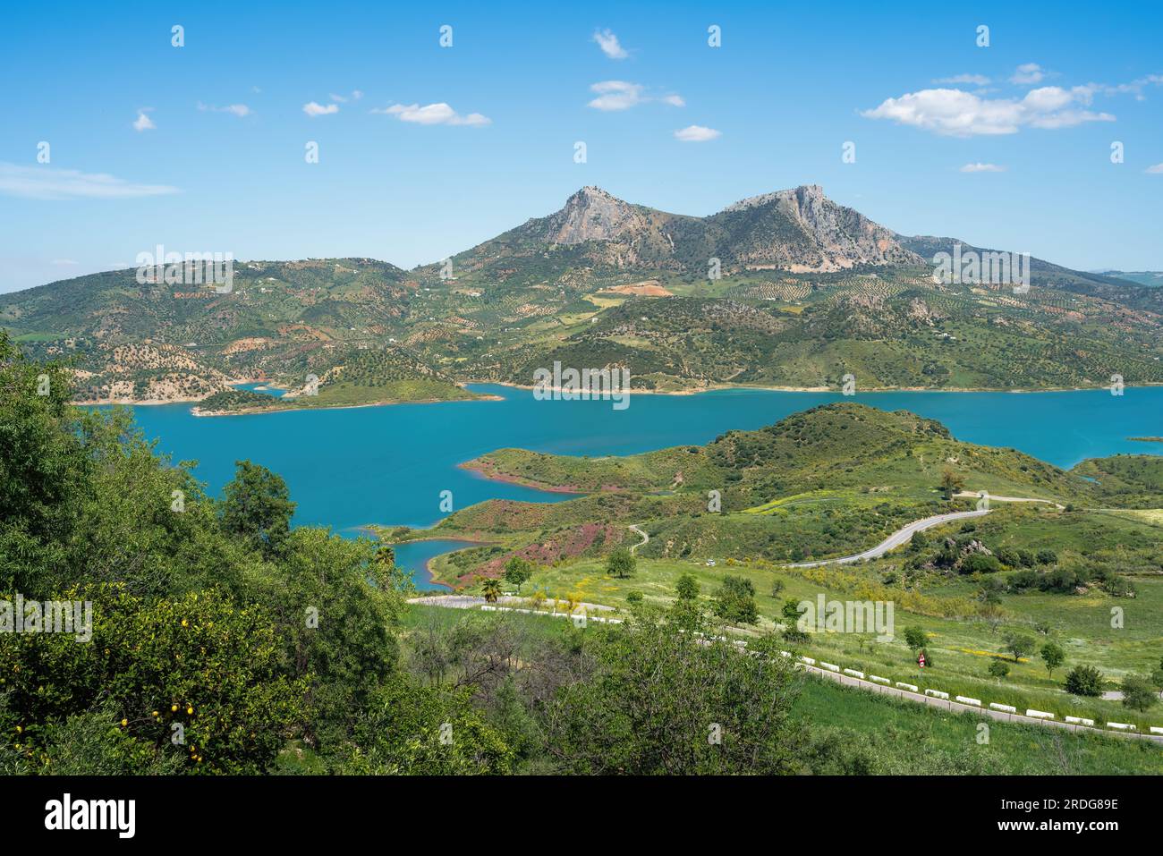 Aerial view of Reservoir Lake with Lagarin and Las Grajas Mountains ...