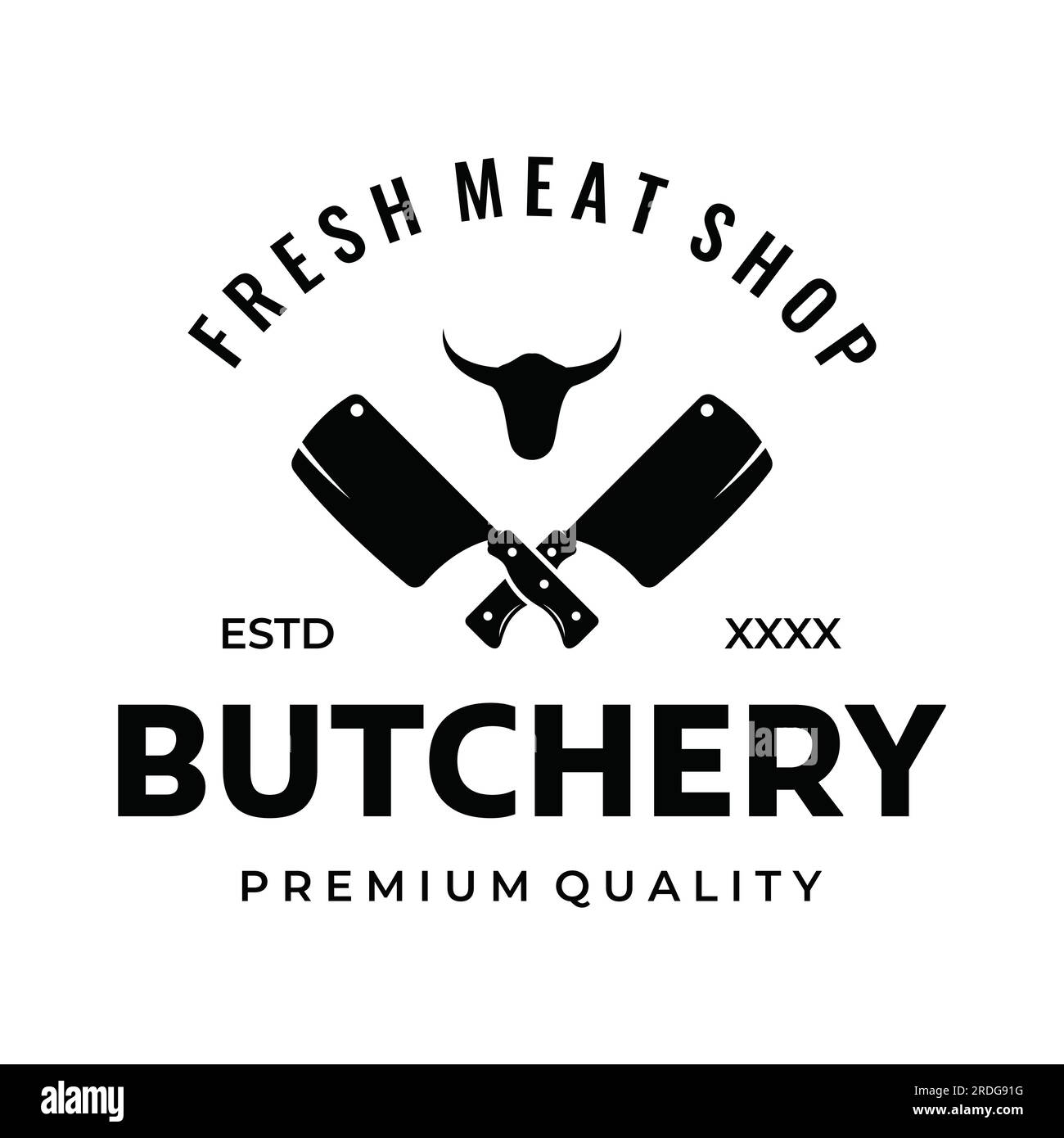 Fresh butcher shop logo with knife and vintage farm animal markings ...