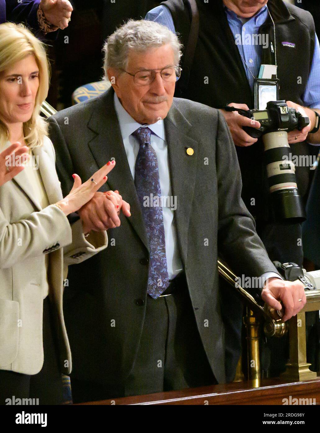 Singer Tony Bennett, a guest of Speaker of the United States House of Representatives Nancy Pelosi (Democrat of California), stands in the gallery as the 116th Congress convenes for its opening session in the US House Chamber of the US Capitol in Washington, DC on Thursday, January 3, 2019. Credit: Ron Sachs / CNP (RESTRICTION: NO New York or New Jersey Newspapers or newspapers within a 75 mile radius of New York City) Stock Photo