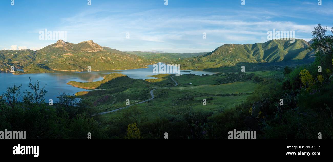 Panoramic view of Reservoir Lake with Lagarin, Las Grajas and Cerro ...