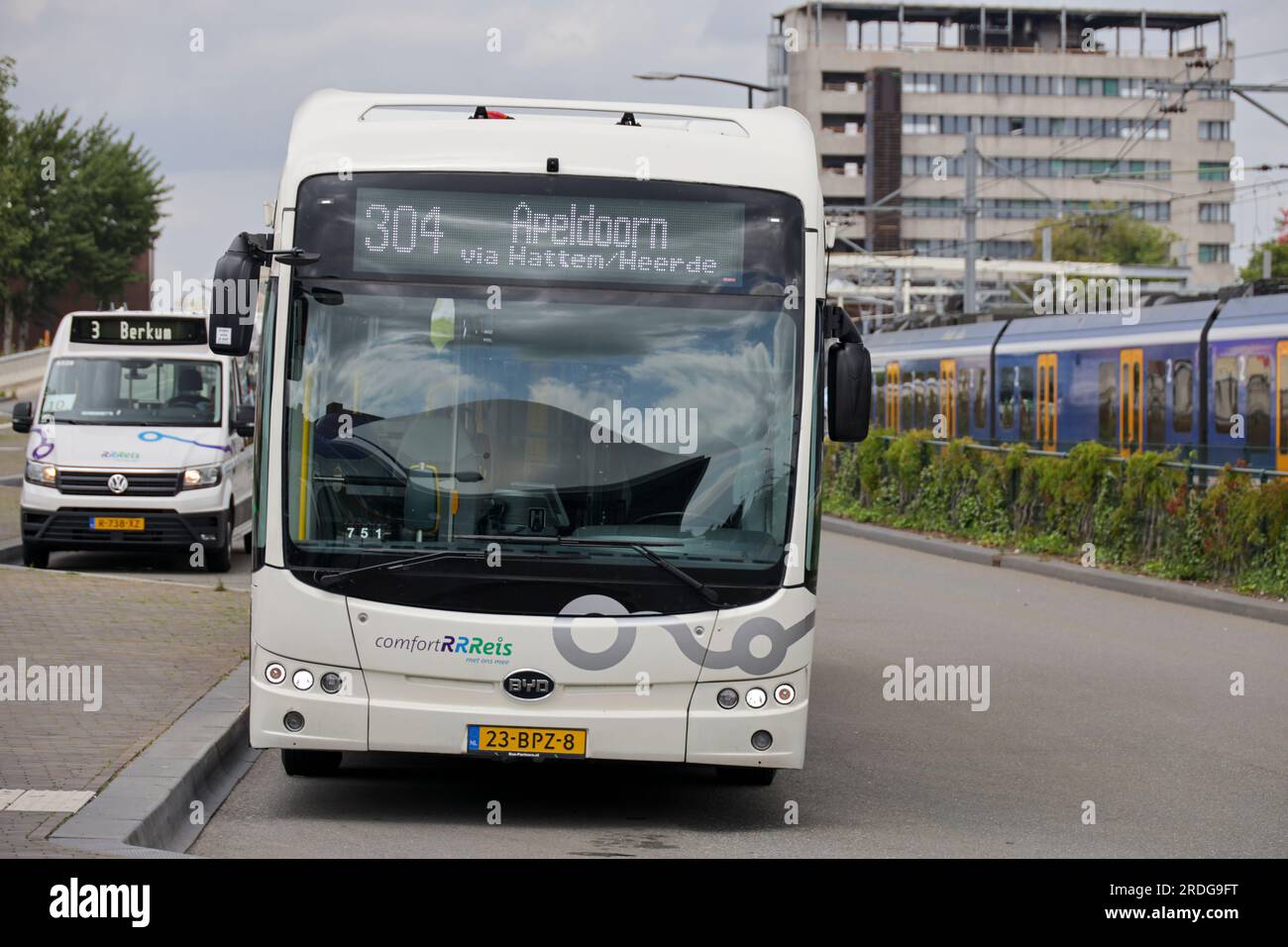 Electrical BYD busses at Zwolle busplatform for regional and local