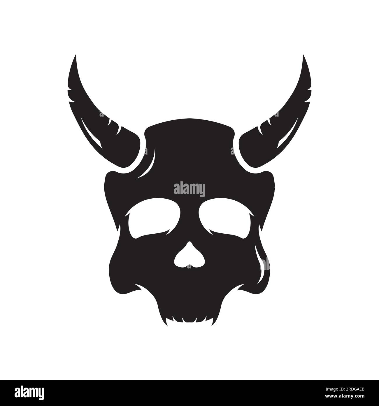 Fire skull head logo with horns, warrior, dark,strong, tattoo,vintage logo. Stock Vector