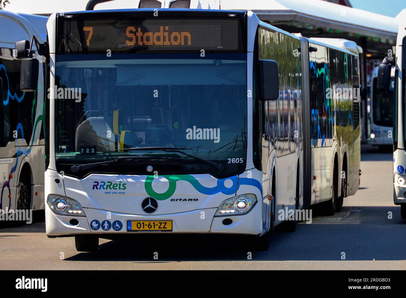 Electrical BYD busses at Zwolle busplatform for regional and local