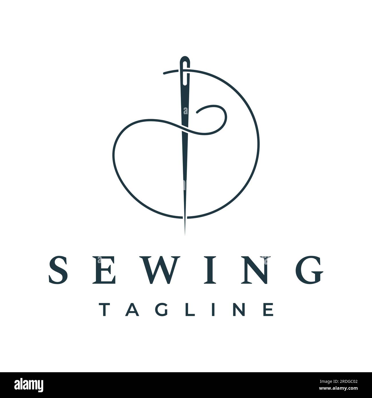 Tailor silhouette logo with needle, thread, benik and sewing machine