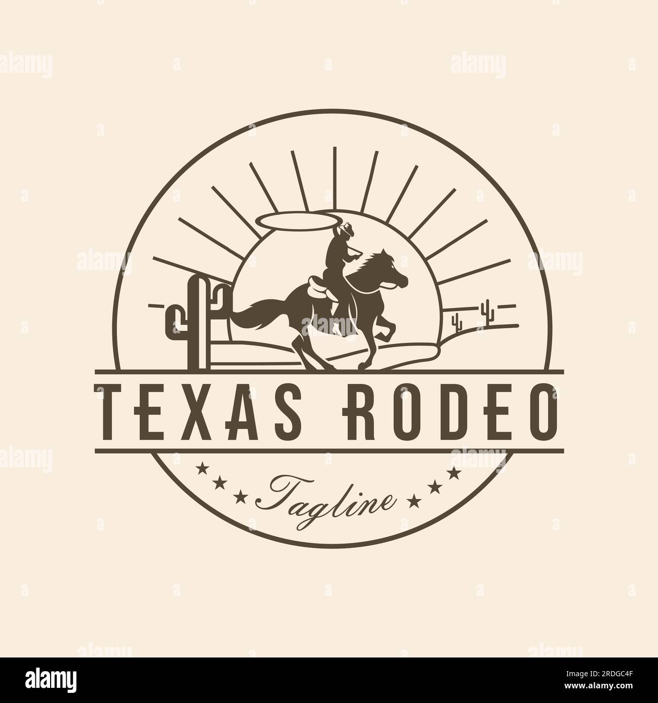 Cowboy horse silhouette rodeo texas Vintage Retro Western Country Stamp Emblem Logo design template Stock Vector