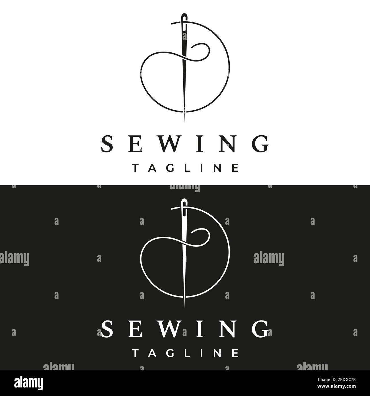 Tailor silhouette logo with needle, thread, benik and sewing machine