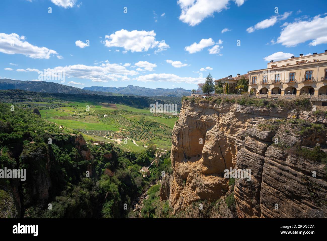 View of Ronda Gorge and Valley - Ronda, Andalusia, Spain Stock Photo