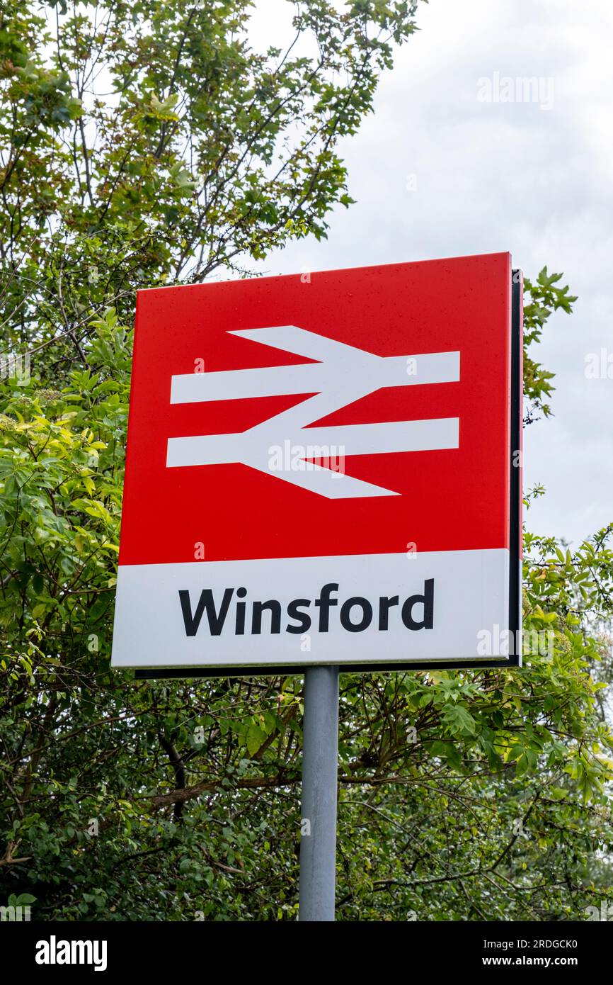 Close up of Winford railway or train station sign UK Stock Photo