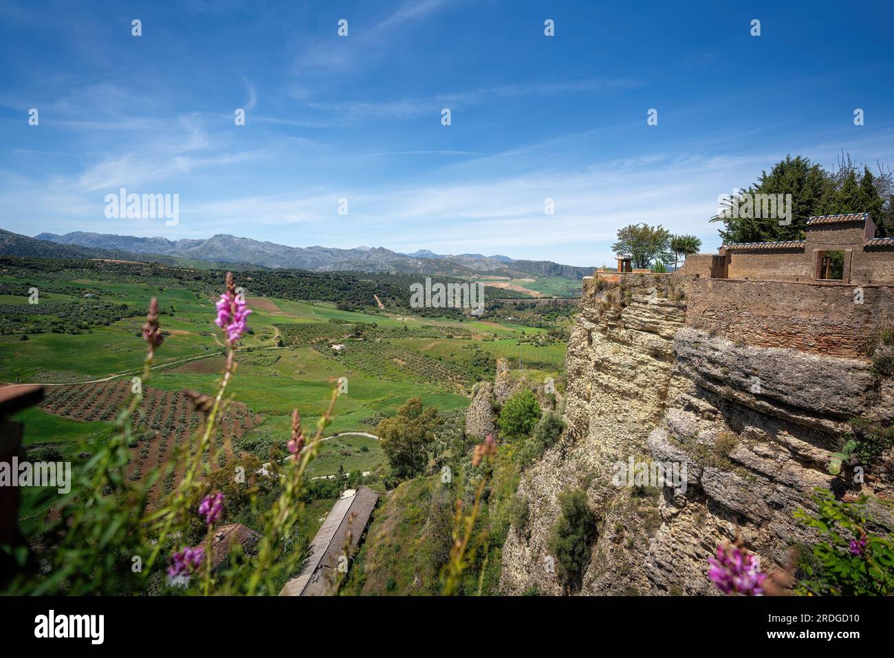 Aerial view of Ronda with Sierra de Libar Mountains - Ronda, Andalusia, Spain Stock Photo
