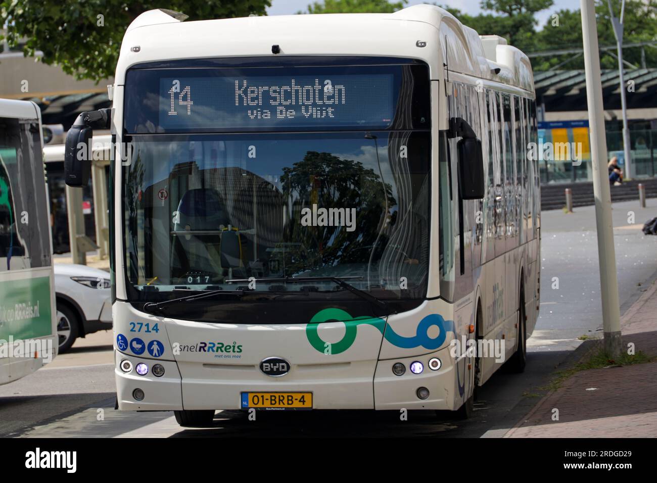 Electrical busses of RRReis runned by EBS at Apeldoorn station in the Netherlands Stock Photo