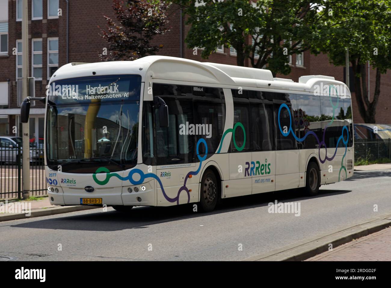 Electrical busses of RRReis runned by EBS at Apeldoorn station in the Netherlands Stock Photo