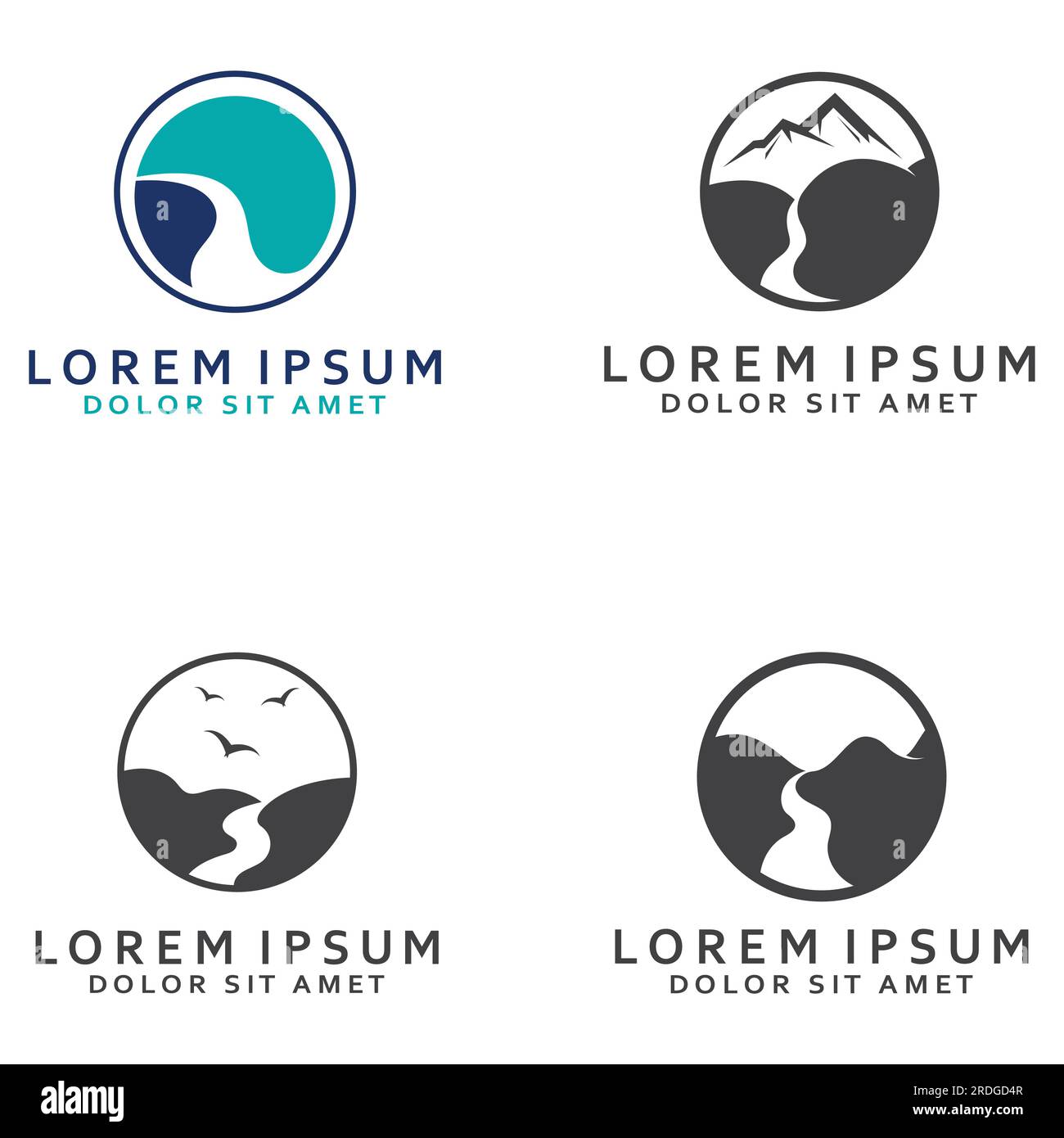 Logos of rivers, creeks, riverbanks and streams. River logo with ...