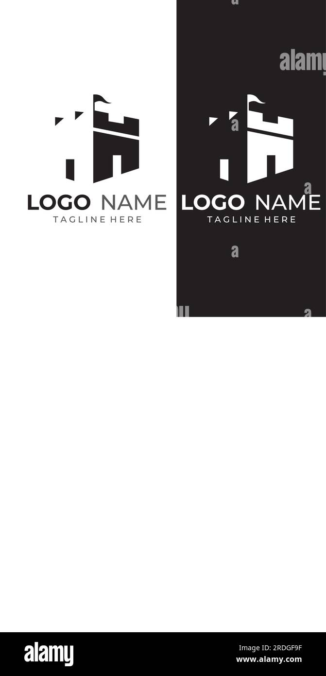 Castle logo silhouette, castle logo with shield combination. Stock Vector