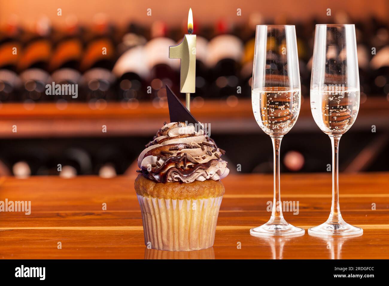 Cupcake With Number For Celebration Of Birthday Or Anniversary; Number 1. Stock Photo