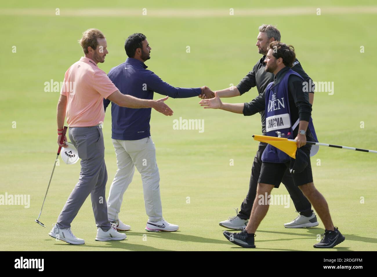 Any Kin Caddy India's Shubhankar Sharma, second left and Finland's Kalle Samooja left ...