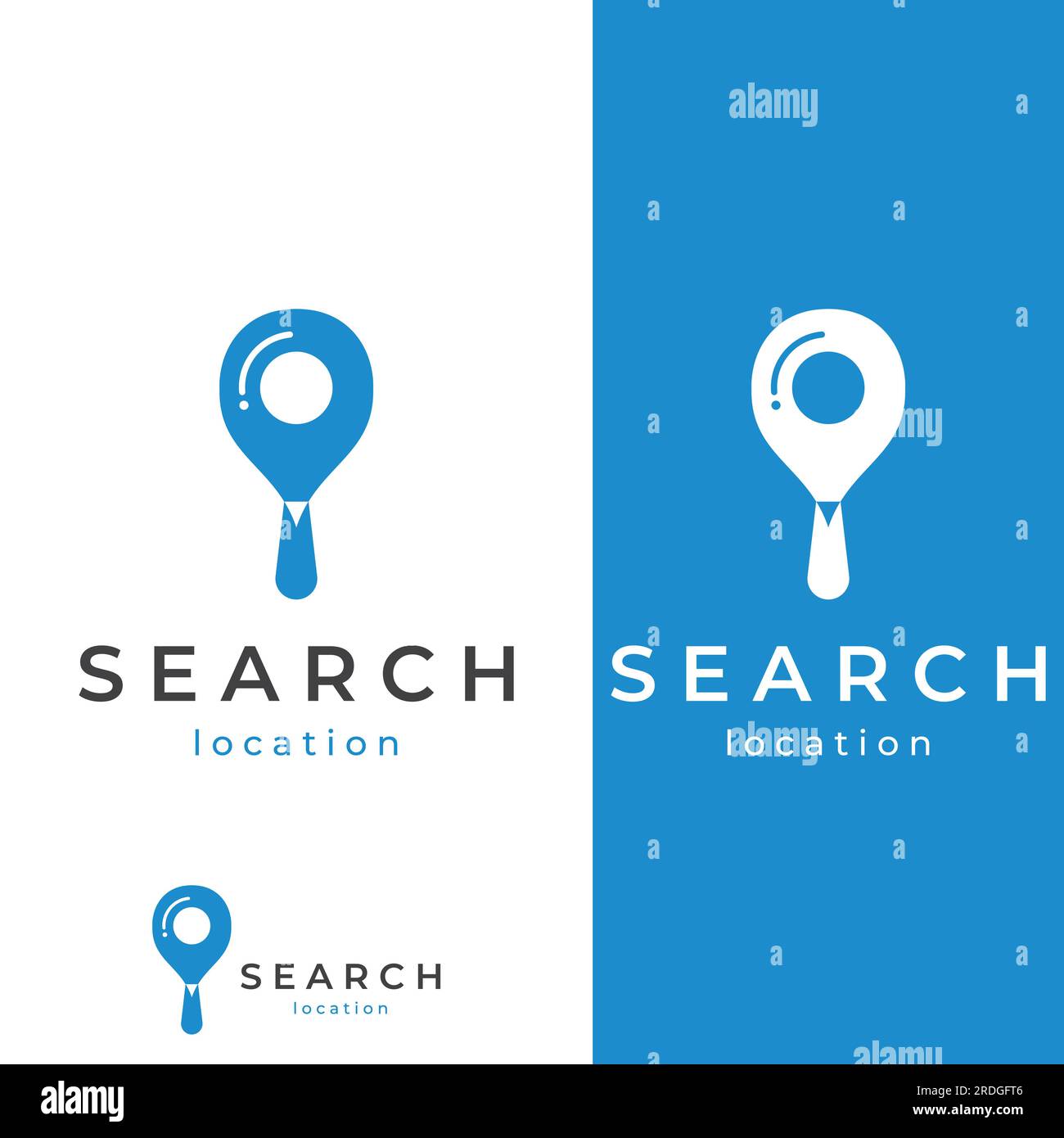 Logo search or find, logo search by combination, lab, moon, location, check, waves, and sun. Logo with simple editing. Stock Vector