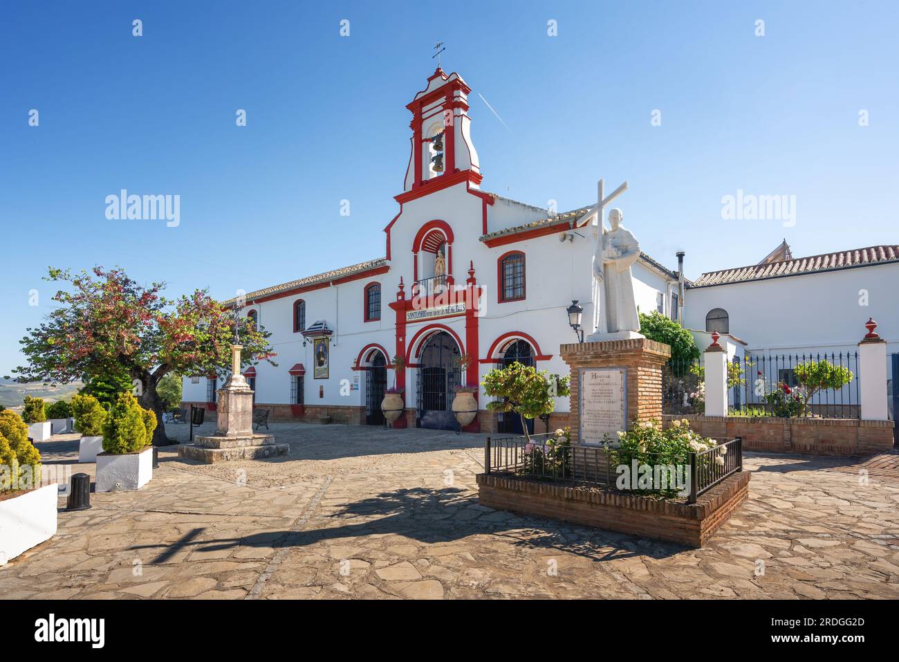 Los Remedios Sanctuary and Padre Cerezo Statue - Olvera, Andalusia, Spain Stock Photo