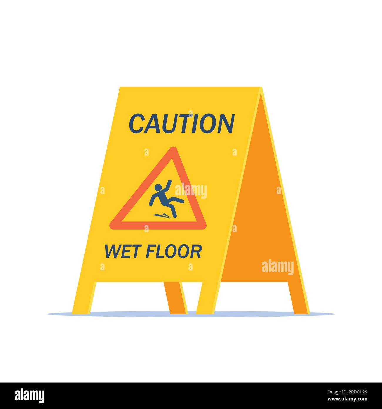 Wet floor warning vector sign isolated on white background. Yellow triangle with falling man in modern flat style. Vector illustration Stock Vector