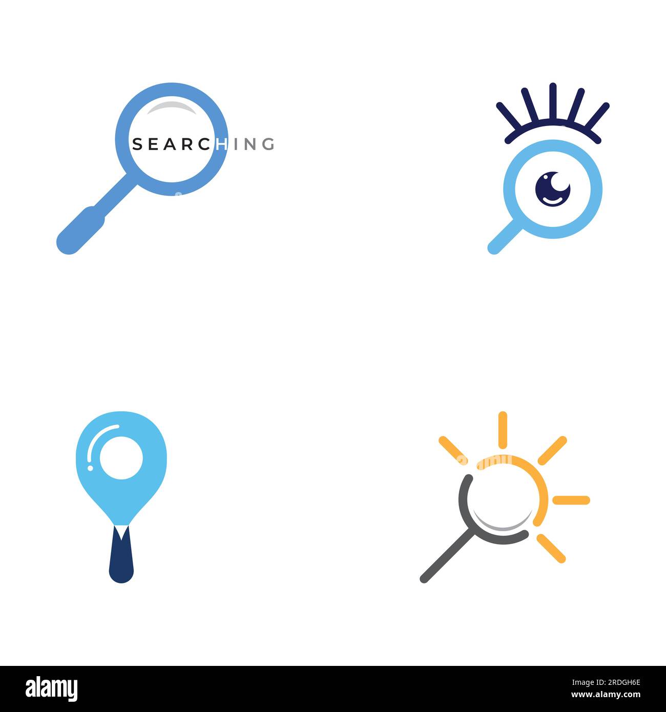 Logo search or find, logo search by combination, lab, moon, location, check, waves, and sun. Logo with simple editing. Stock Vector