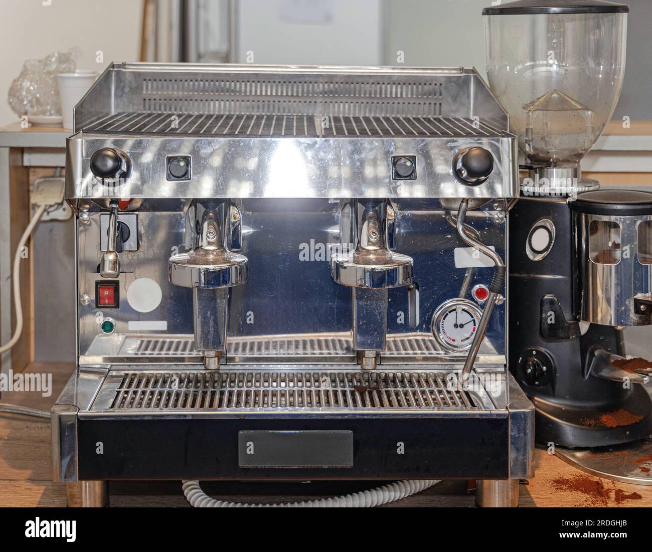Professional industrial coffee machine in a bar Stock Photo by