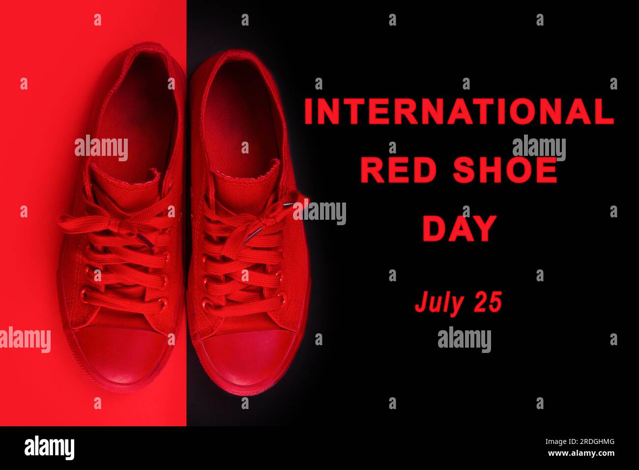 Red shoes isolated on plain redandblack background with text