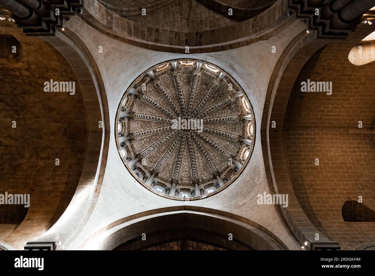 Zamora, Spain - April 7, 2023: Interior view of the dome of the romanesque Cathedral of Zamora. Directly below view Stock Photo