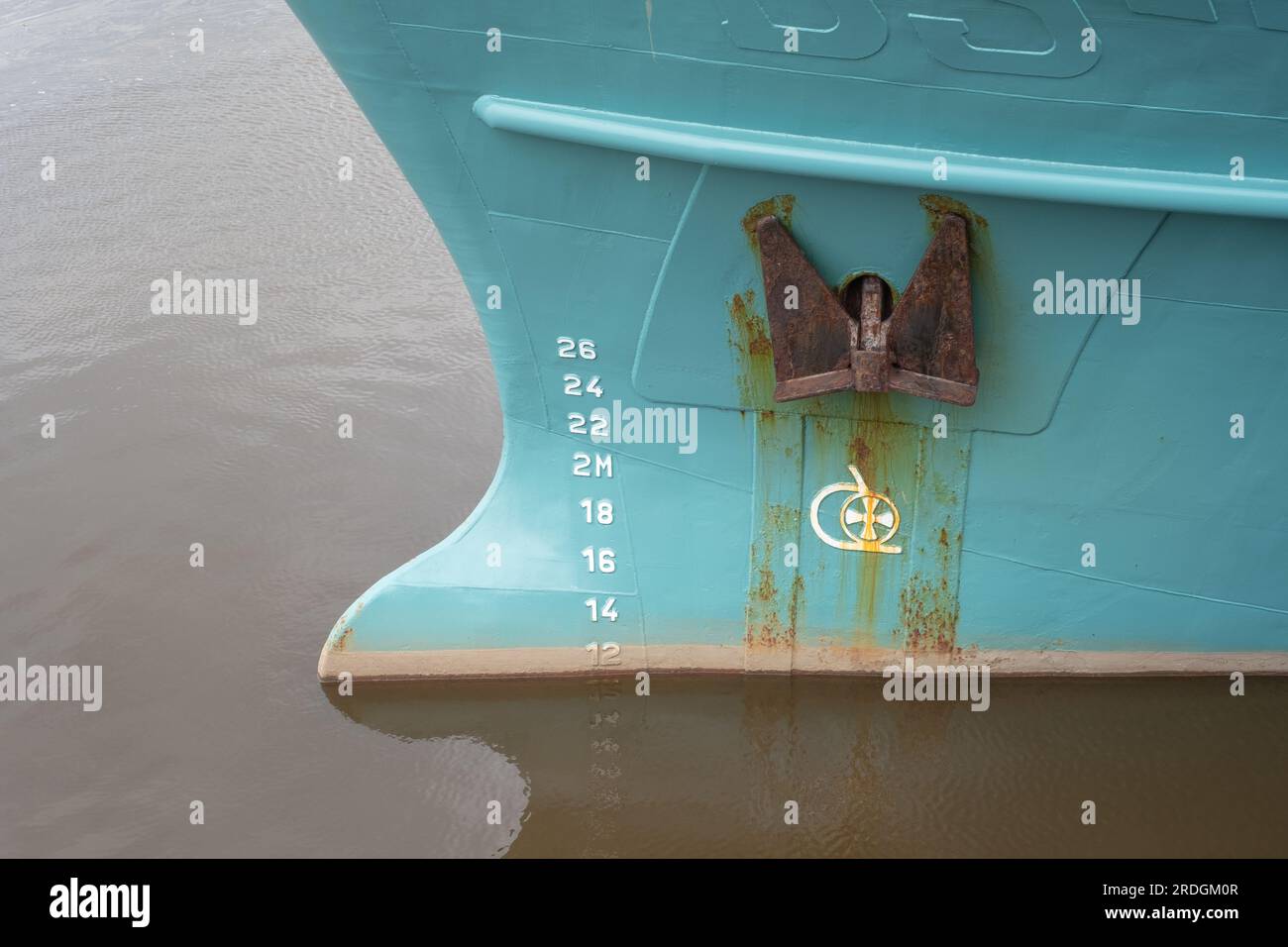 Anchor and depth measurements on the side of a boat in Kirkcudbright