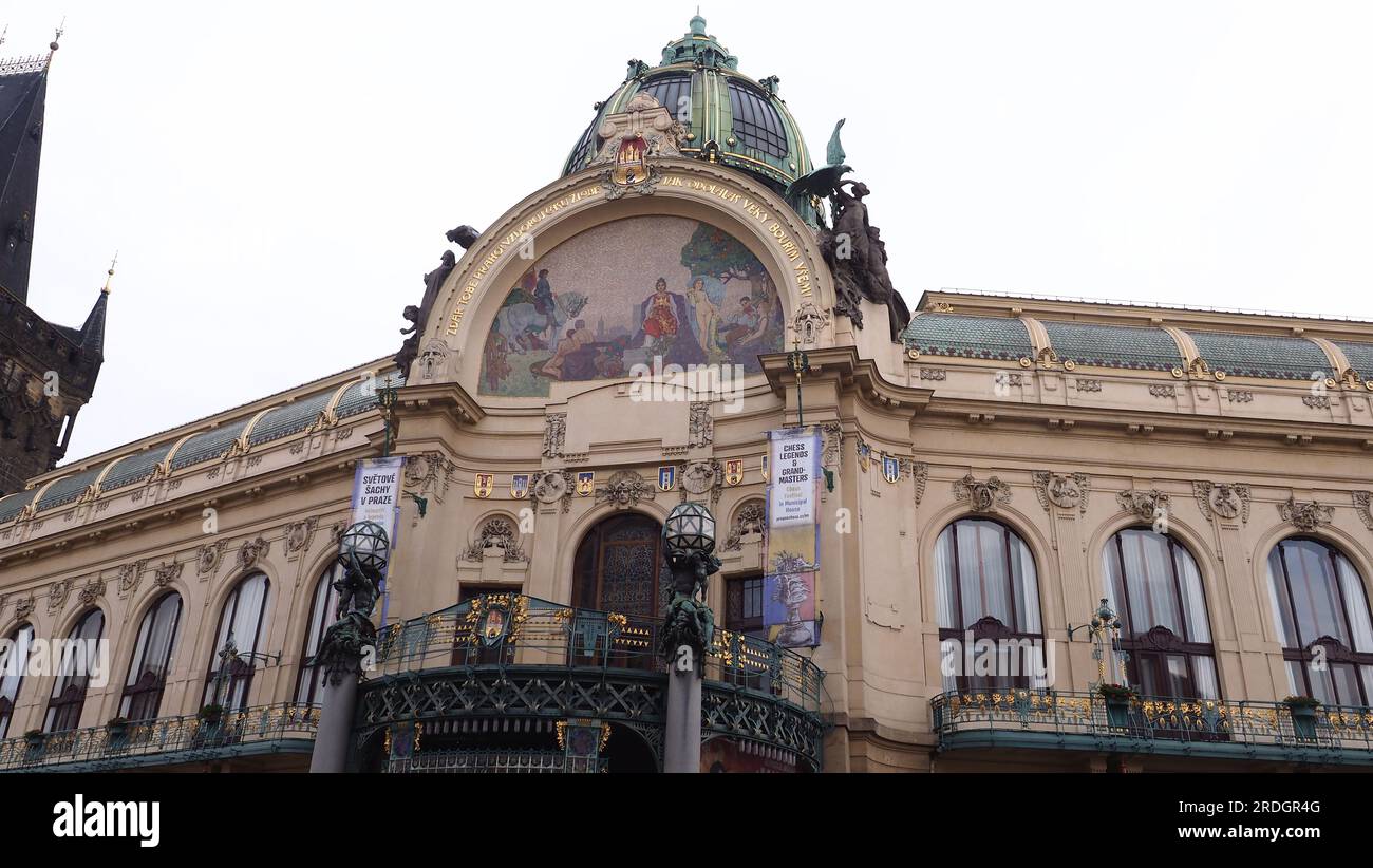 Municipal Hall of Prague Czec - a decorative building with the art nuveau style Stock Photo