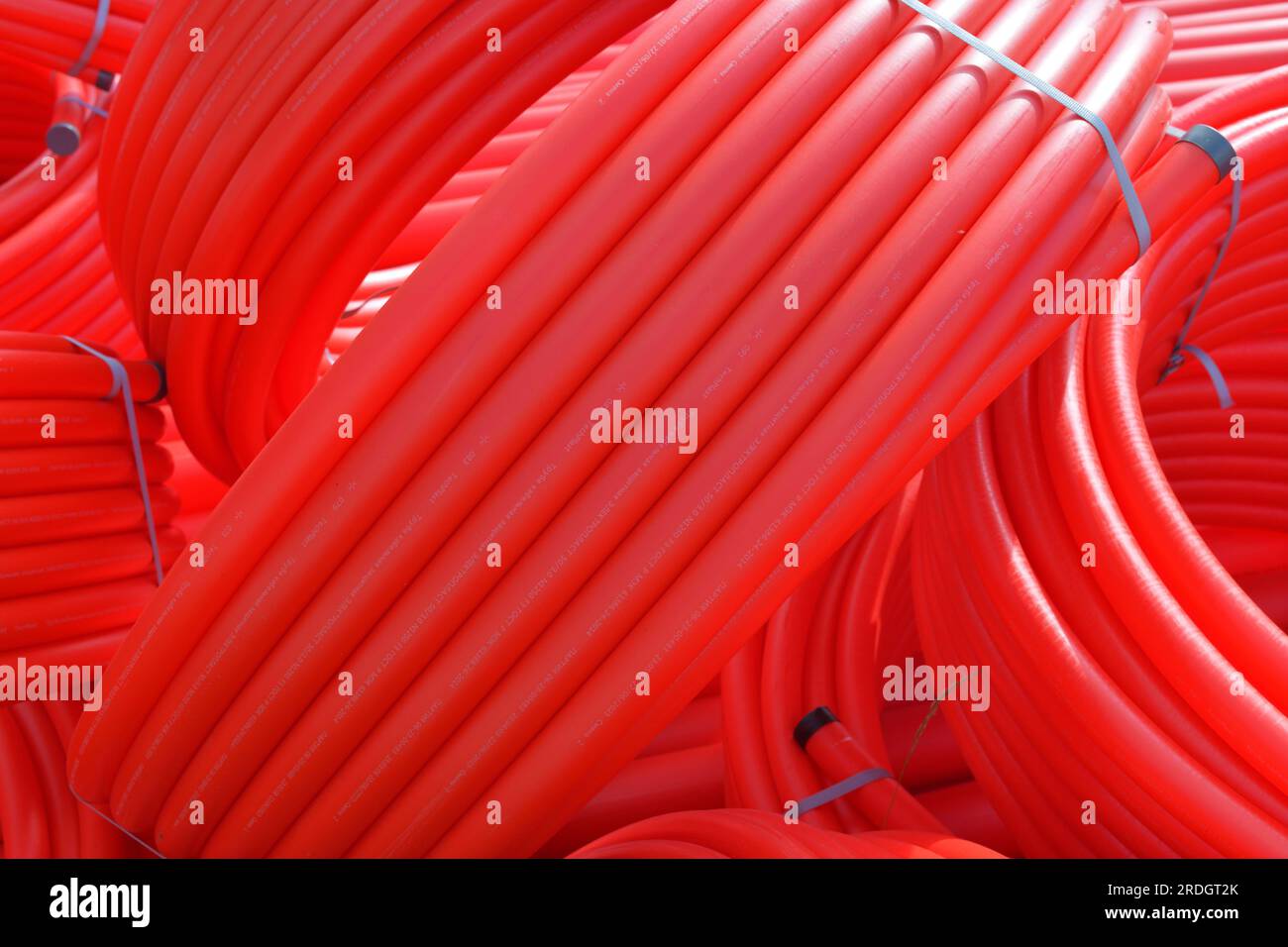 Moscow, Russia - July 21. 2023. Cable protective pipe for an underground utilities Stock Photo