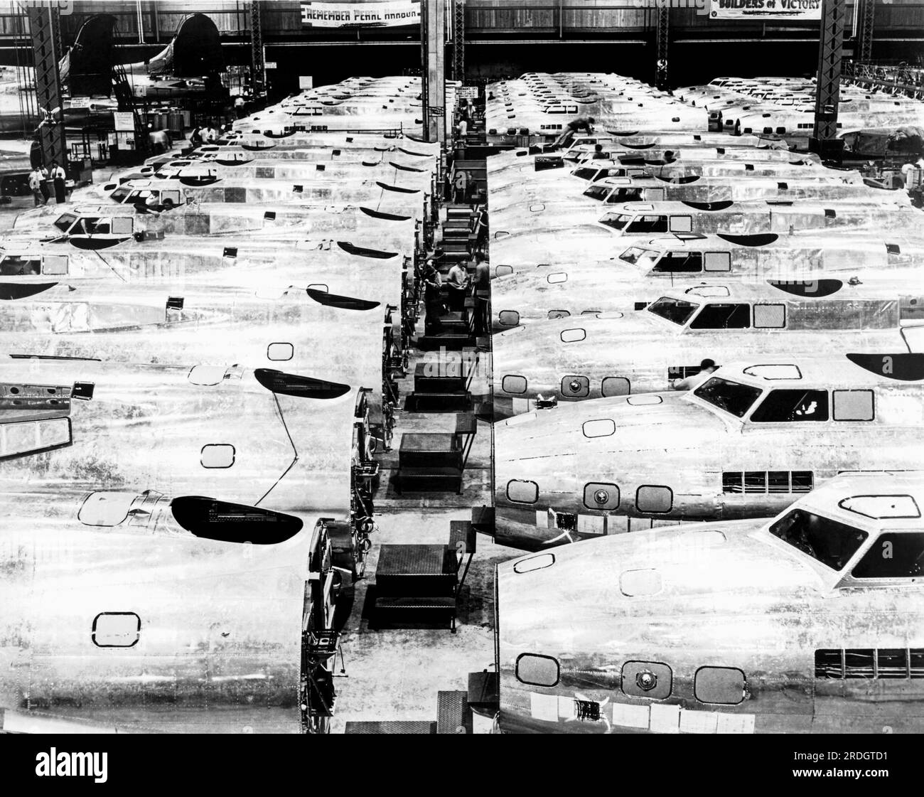 Seattle, Washington:  c. 1942 B-17 Fortresses being built at the Boeing plant in Seattle during WWII. Stock Photo