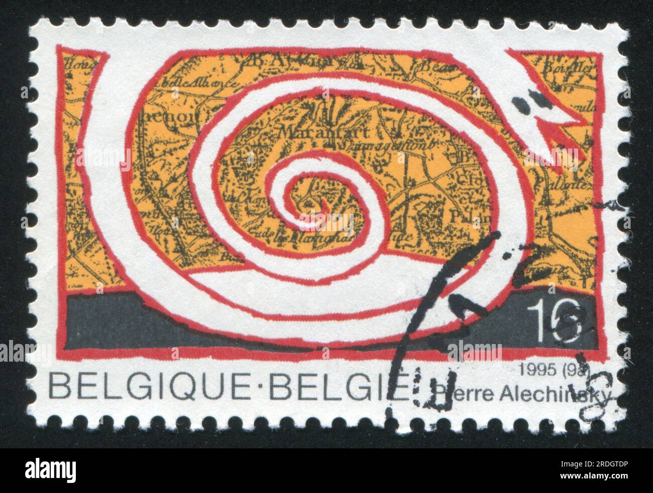 RUSSIA KALININGRAD, 26 OCTOBER 2015: stamp printed by Belgium, shows Sauvagemont, Maransart, by Pierre Alechinsky, circa 1995 Stock Photo