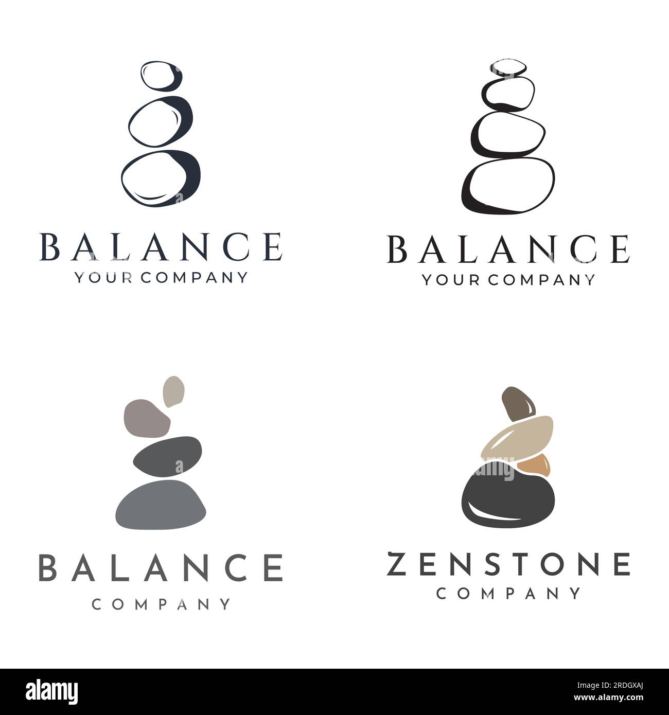 Logo Minimalist zen stones, balancing stones, neatly stacked stones, stones for meditation or health. Stock Vector