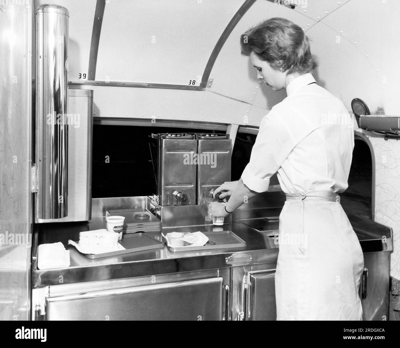 Washington, D.C.:  June, 1954 A Trailways Bus Line hostess working on the new Five Star Service between Washington and Norfolk. Stock Photo