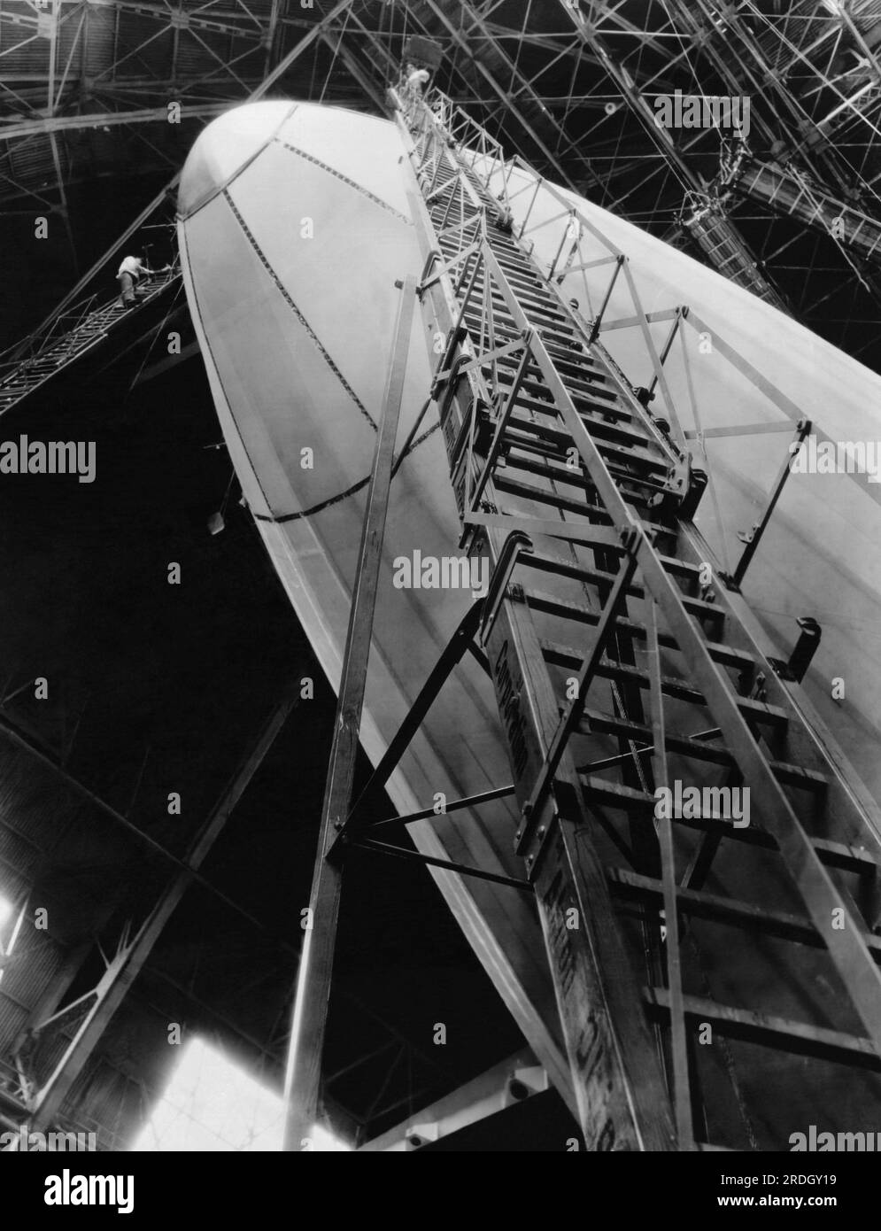 Akron, Ohio:  c. 1930 Working on the nose of the Akron dirigible. Stock Photo