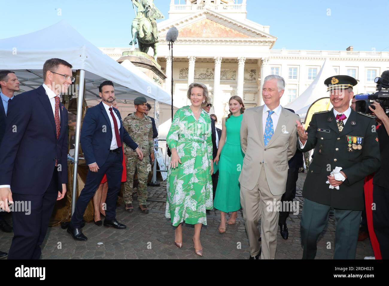 Brussels, Belgium. 21st July, 2023. Queen Mathilde of Belgium, Crown Princess Elisabeth and King Philippe - Filip of Belgium pictured during a Royal Visit to the 'Fete au parc - Feest in het Park' celebrations on the Belgian National Day, Friday 21 July 2023 in the Parc de Bruxelles - Warandepark. BELGA PHOTO NICOLAS MAETERLINCK Credit: Belga News Agency/Alamy Live News Stock Photo