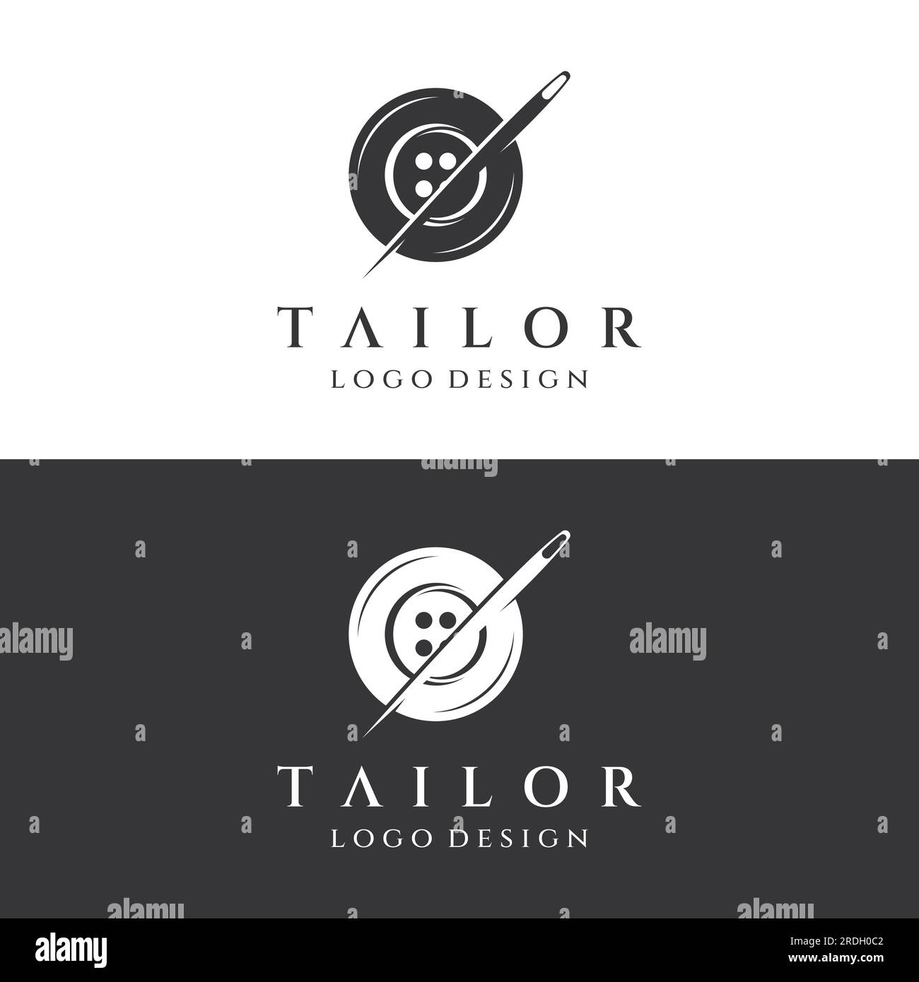 Tailor silhouette logo with needle, thread, benik and sewing machine