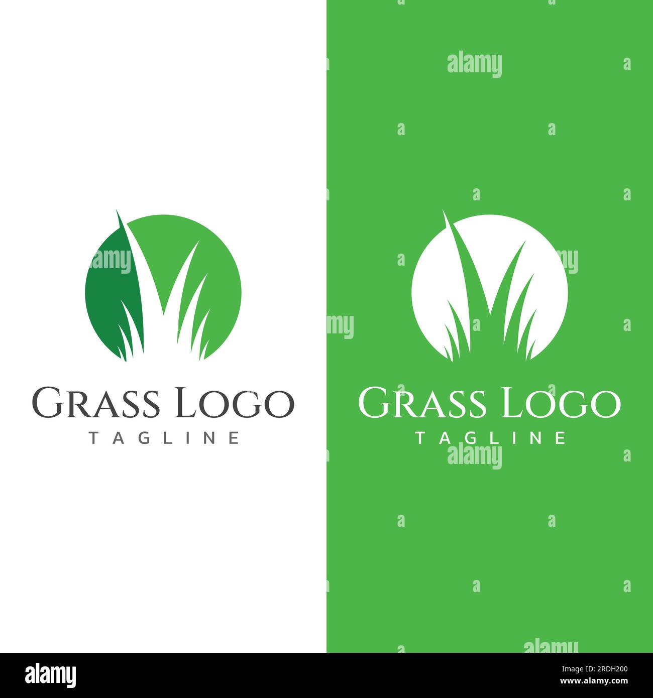 Natural green grass, meadow, and mowed grass element logo in Spring