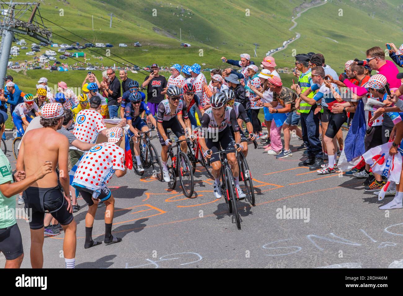 col-du-tourmalet-france-july-06-2023-emirates-team-climbig-the-road