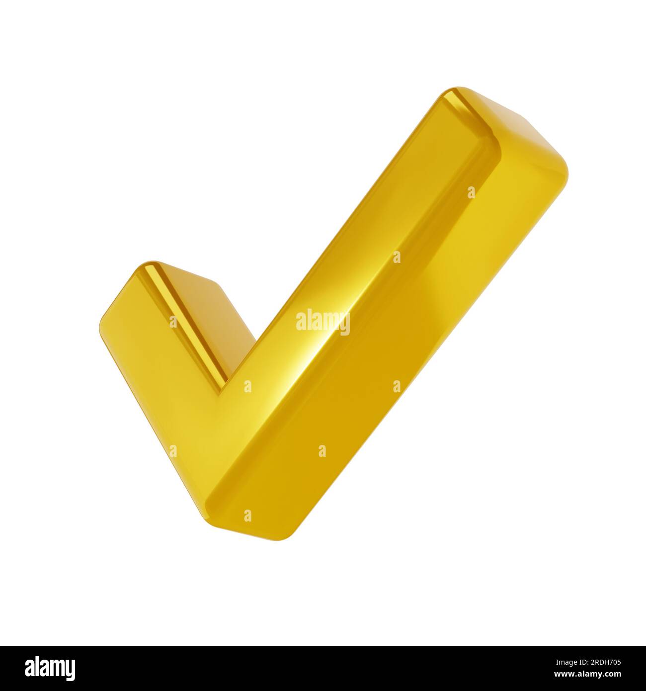 3d golden icon of check mark illustration. gold tick in isometric view. Element with isolated clipping path Stock Photo