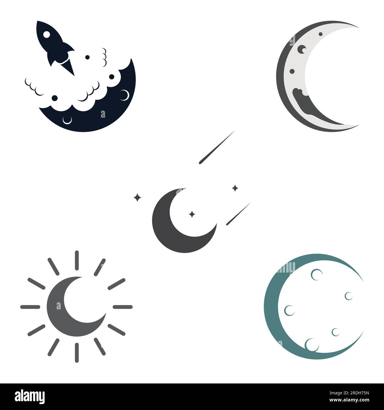 full moon and half moon logo, with logo vector icon concept design and