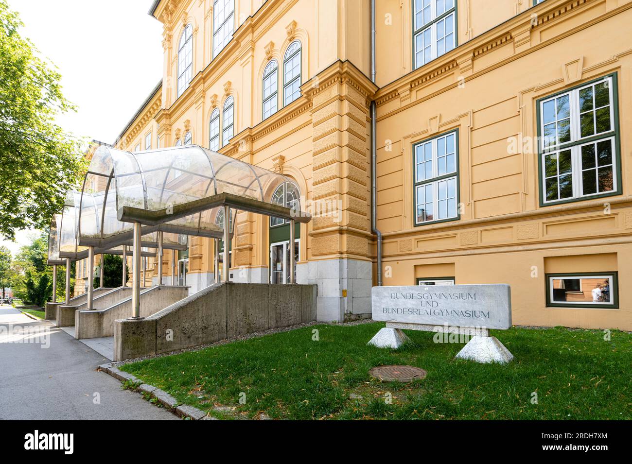 Villach, Austria. July 18 2023. exterior view of the state gymnasium building in the city center Stock Photo