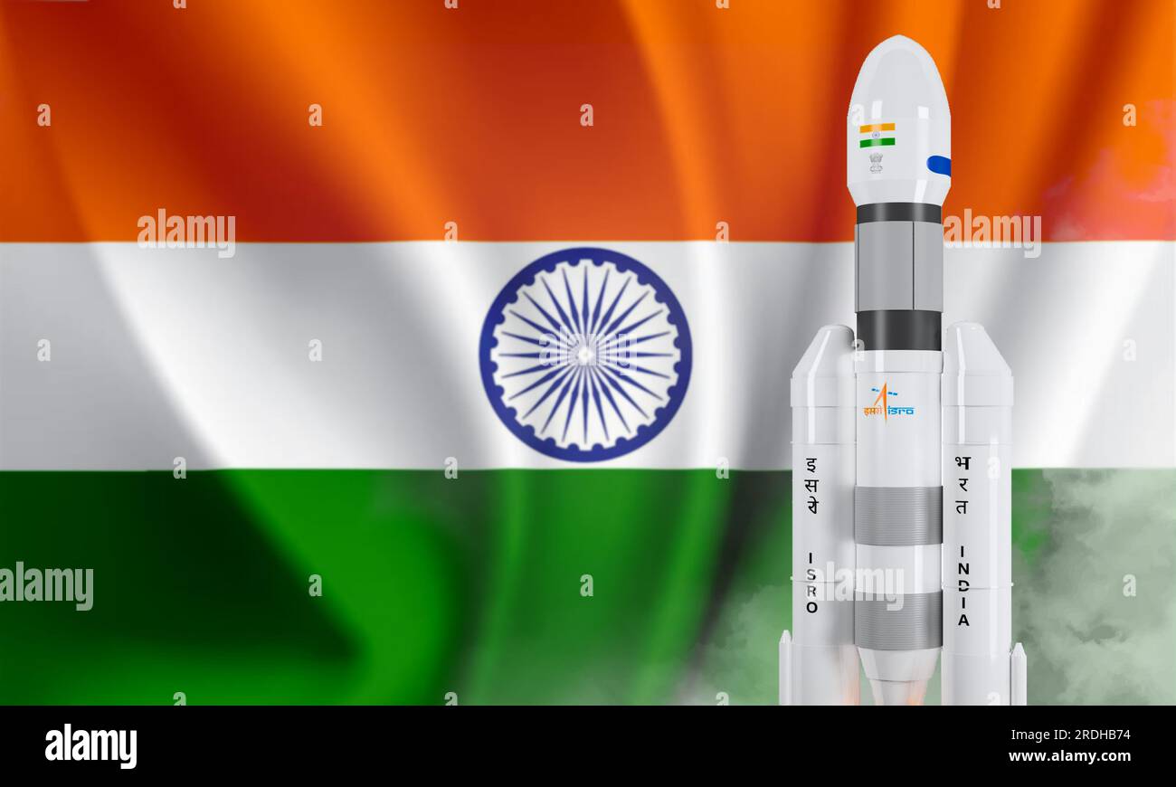 Isro Vector PUNE, INDIA, 15TH JULY 2023 Chandrayaan 3 on moon with India wave flag ...