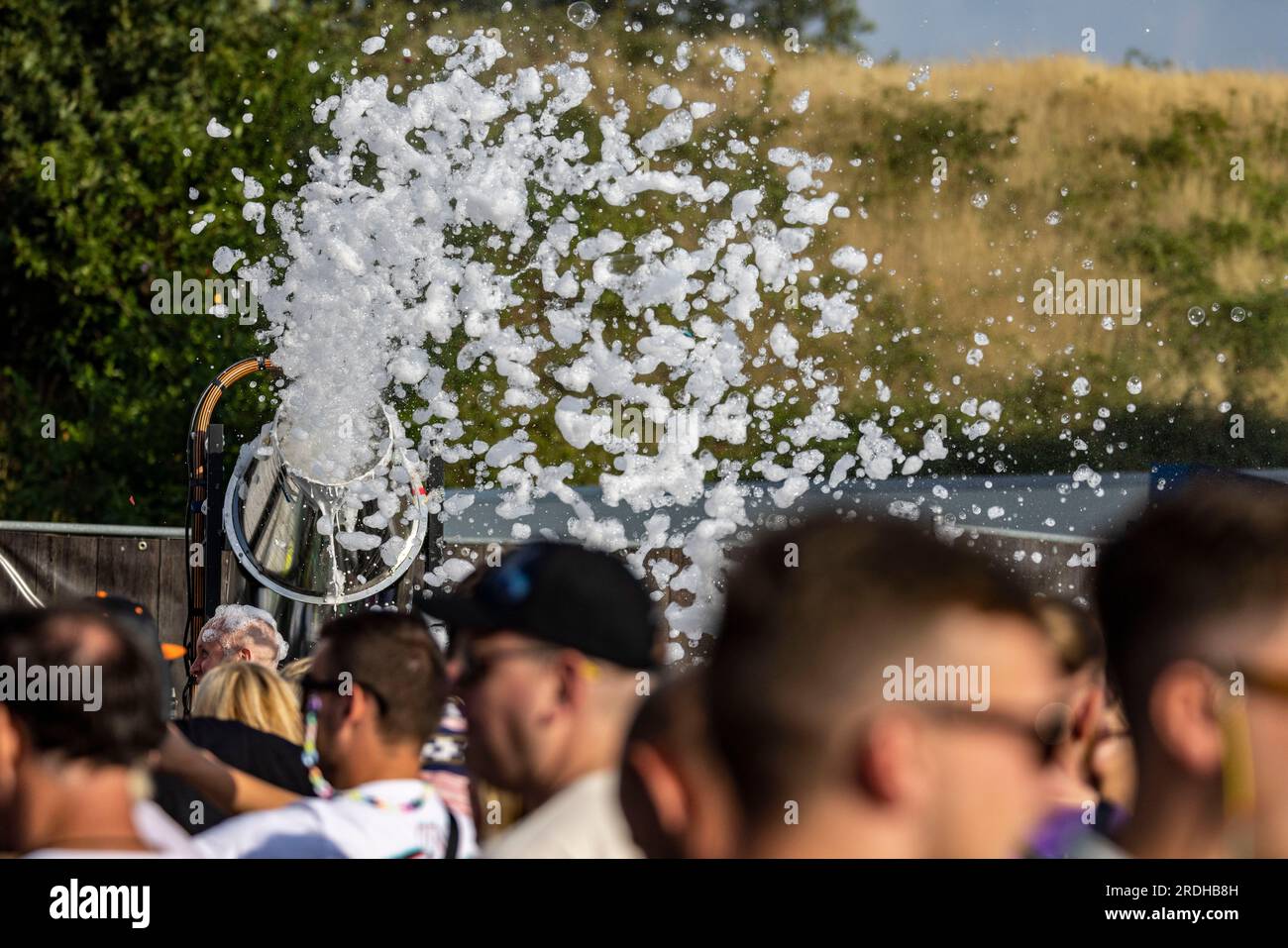 Weeze, Germany. 21st July, 2023. A foam cannon in action. Parookaville