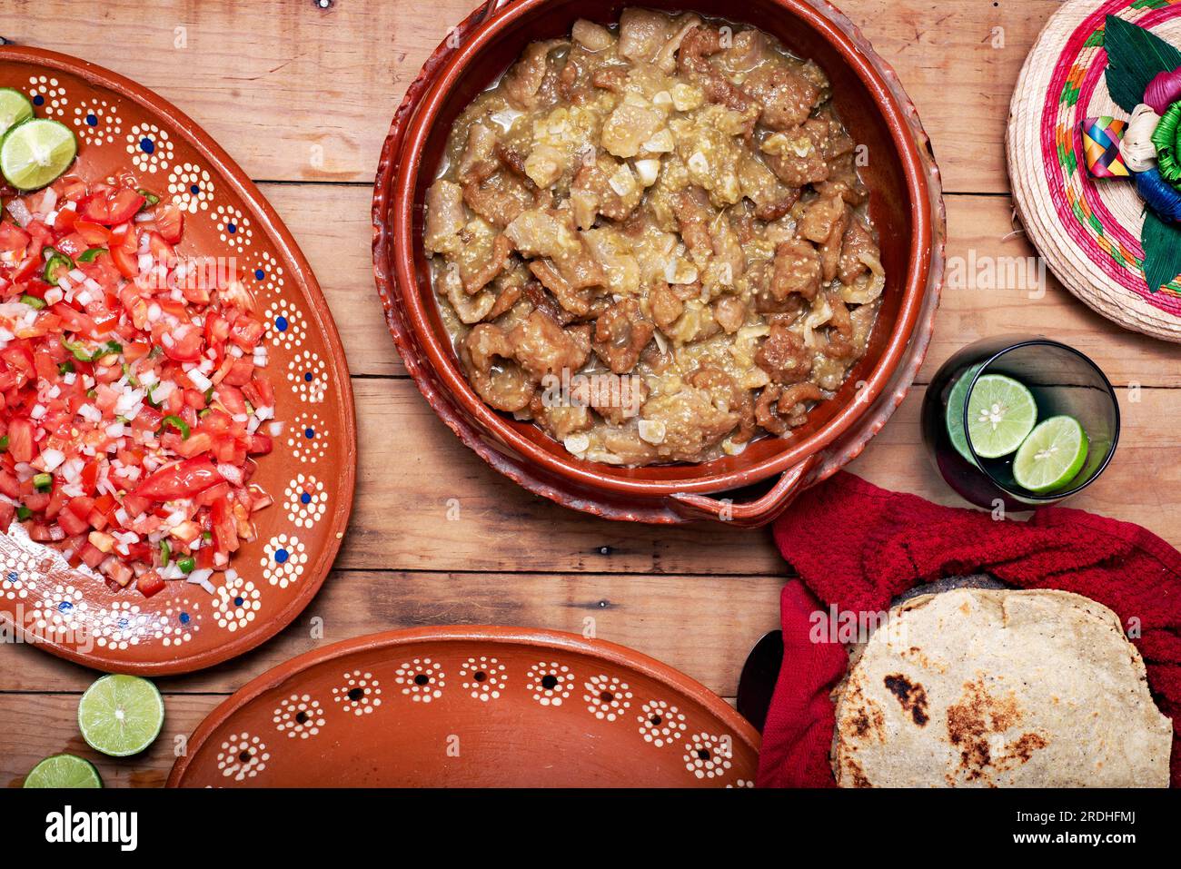 Chicharrones in green sauce, typical Mexican food. Meal served in a