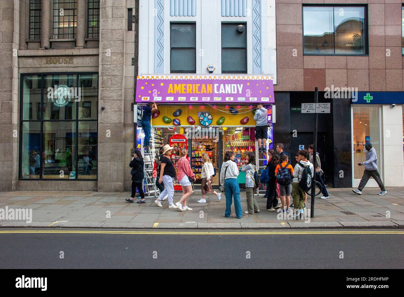 London, UK. 21st July, 2023. American candy store opens in The Strand in London's West End. This i s the first on this major road. Controversy continues over similar shops opening in Oxford street with allegations of illegal activities such as counterfeit goods, money laundering and unpaid business rates. Credit: JOHNNY ARMSTEAD/Alamy Live News Stock Photo