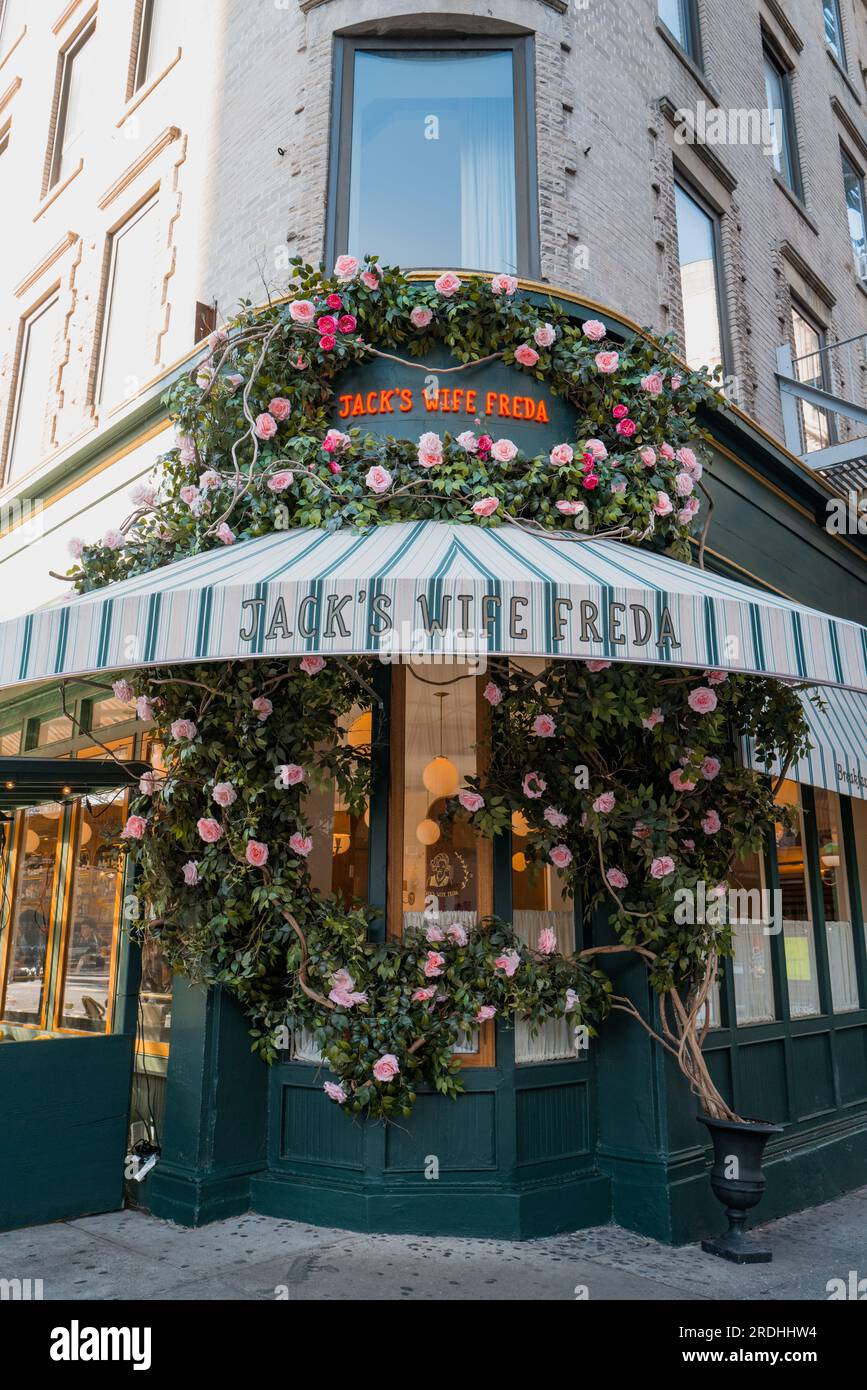 November 23, 2022 New York, USA Exterior of Jack's Wife Freda, an allday bistro famous for